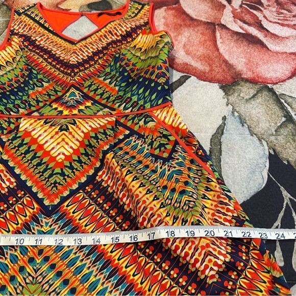 Ellen Tracy colorful a-line sleeveless dress boho print pockets keyhole back - Picture 8 of 16